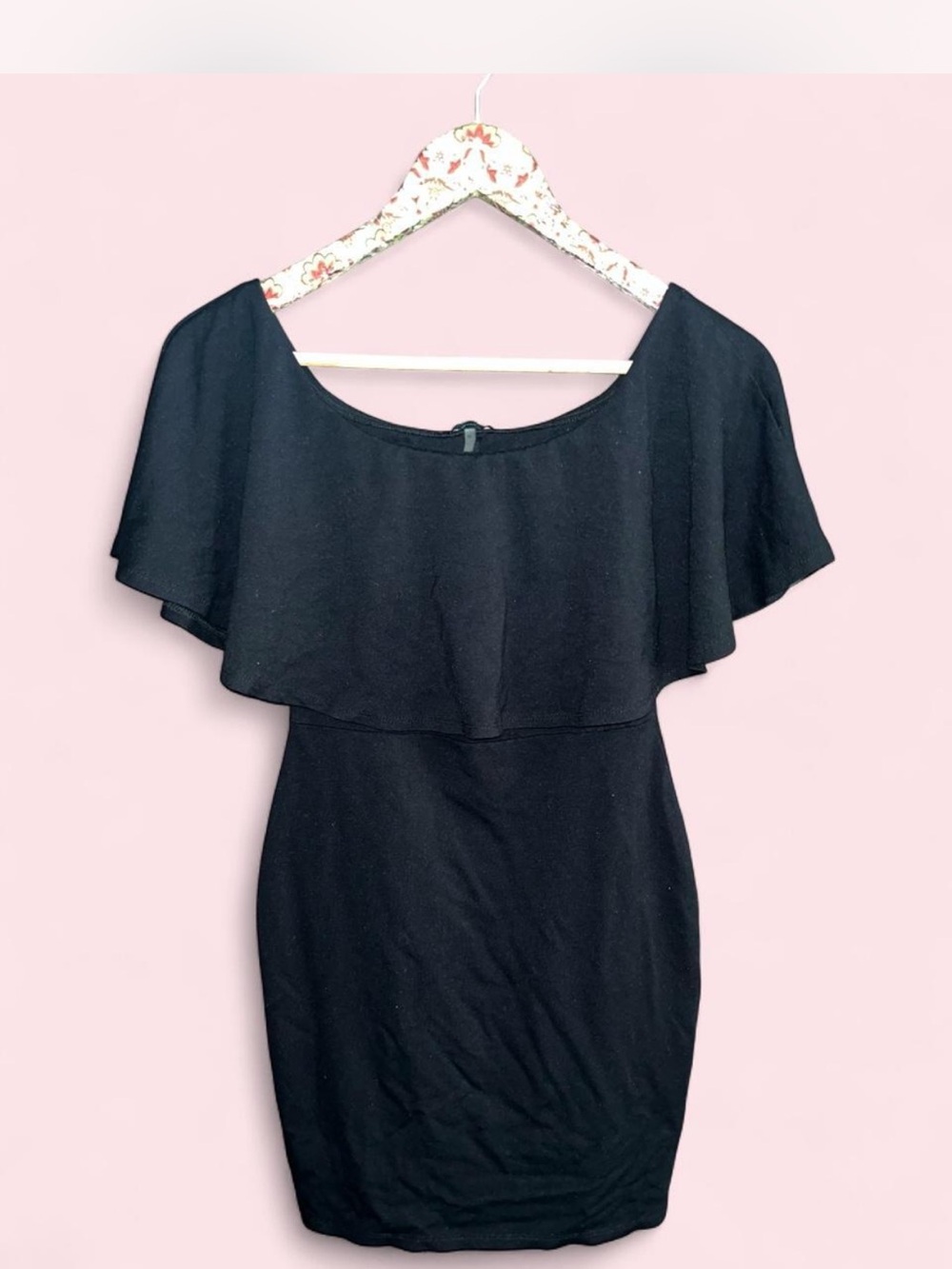 Soprano Black Off-Shoulder Ruffle Midi Dress